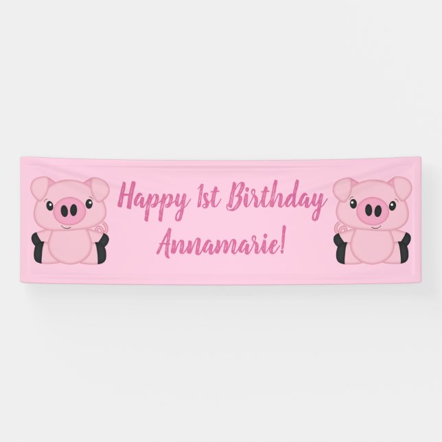 Pink Pig Birthday Party Banner (Horizontal)