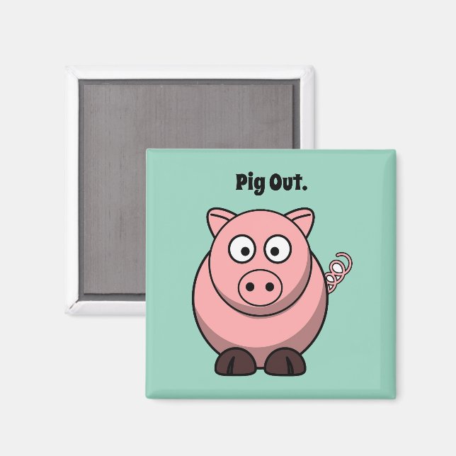 Pink Pig Cartoon, Funny GRILLEN Hog Design Magnet (Vorderseite/Rückseite)