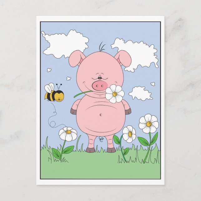 Pink Pig Cartoon Postkarte (Vorderseite)
