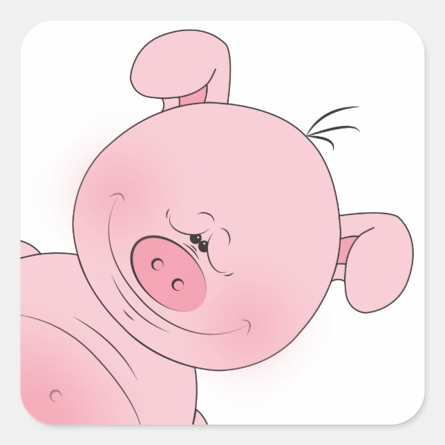 Pink Pig Cartoon Quadratischer Aufkleber (Vorderseite)