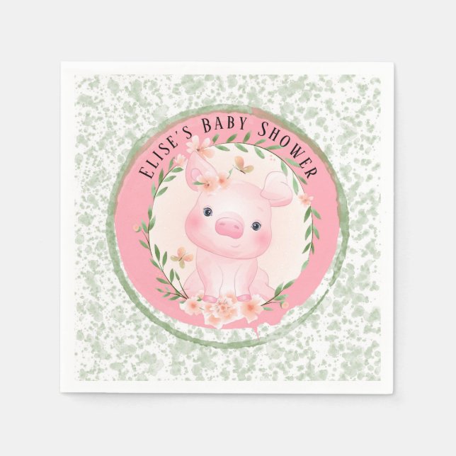 Pink Pig Cuteness Girl Baby Dusche Custom Serviette (Vorderseite)