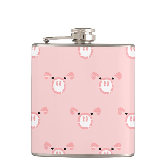 Pink Pig Face Pattern Flachmann (Vorderseite)