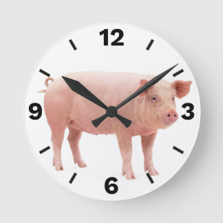 Pink Pig Farm Animal Countryside Rustic Decor Runde Wanduhr