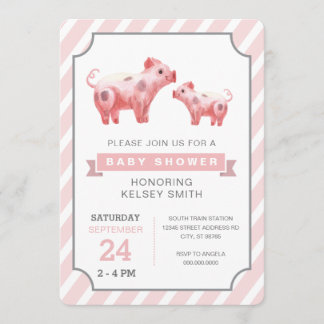 Pink Pig Farm Girl-Babydusche Einladung