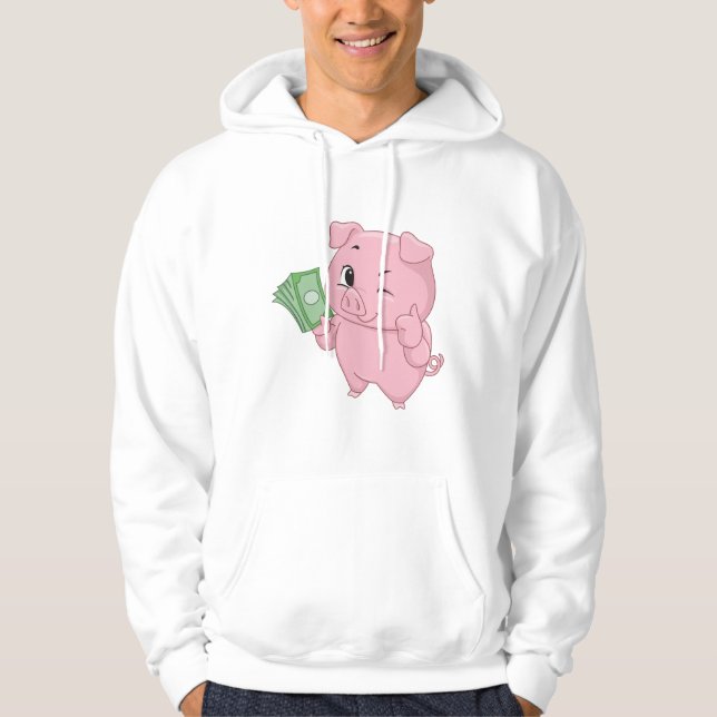 Pink Pig Holding Cash Giving Thumbs Up Hoodie (Vorderseite)