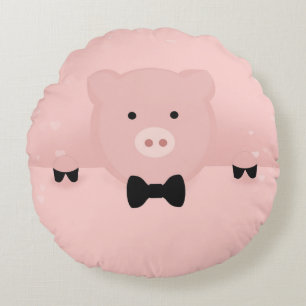 Pink Pig in der Black Bow-Krawatte Rundes Kissen