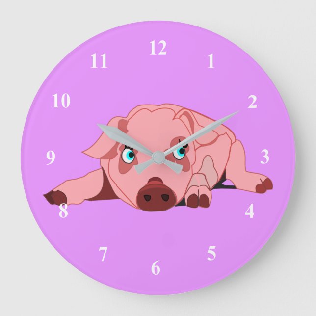 Pink Pig Lila Uhr - Anpassbar (Vorderseite)