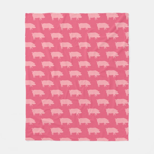 Pink Pig Silhouetten Muster | Süße Tier Lover Fleecedecke (Vorderseite)