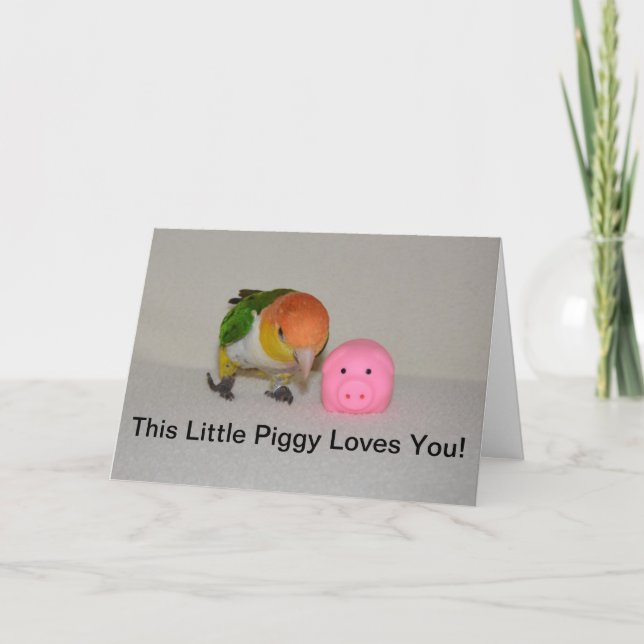 Pink Pig und Caique Parrot Happy Birthday Card Karte (Vorderseite)