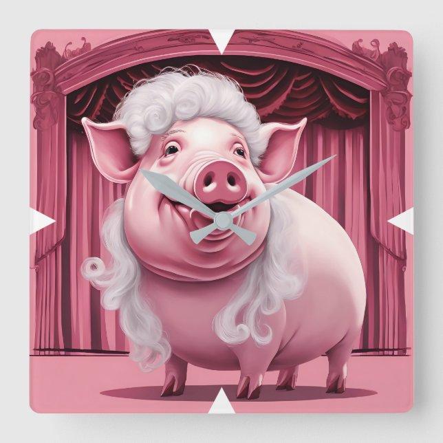 Pink Pig Wall Clock Quadratische Wanduhr (Vorderseite)