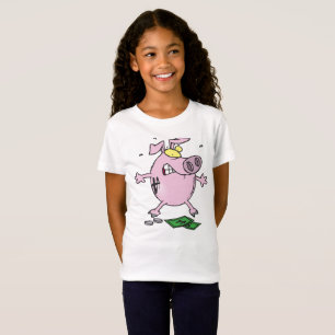 Pink Piggy Bank with Money Girls T - Shirt