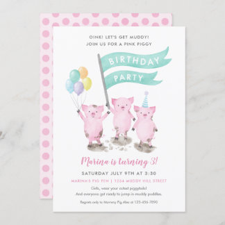 Pink Piggy Kindergeburtstag Party Einladung