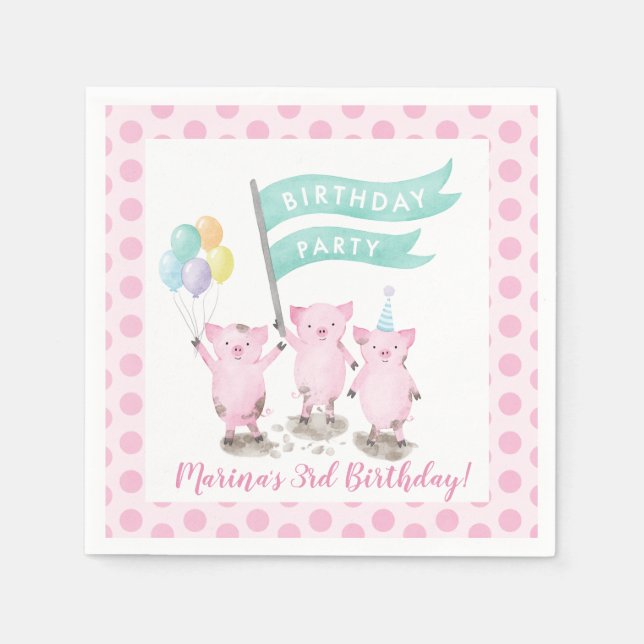 Pink Piggys Kindergeburtstag Party Serviette (Vorderseite)