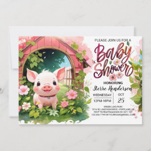 Pink Piglet Pals Farmyard Babydusche Einladung