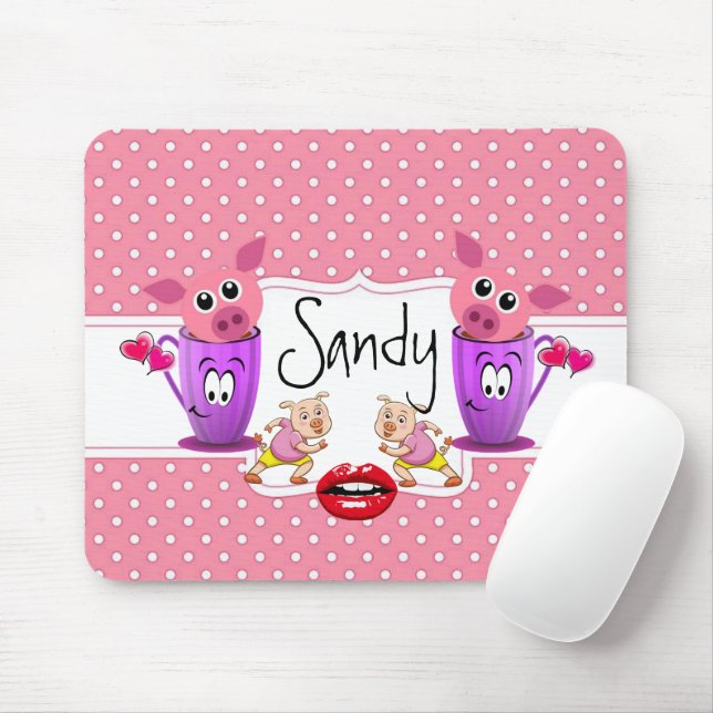 Pink Pigs Polkadot Hearts Mouse Pad! Mouse Pad Mousepad (Mit Mouse)