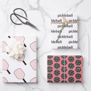 Pink-Pikleball-Umhüllungsblatt Set von 3 Geschenkpapier Set
