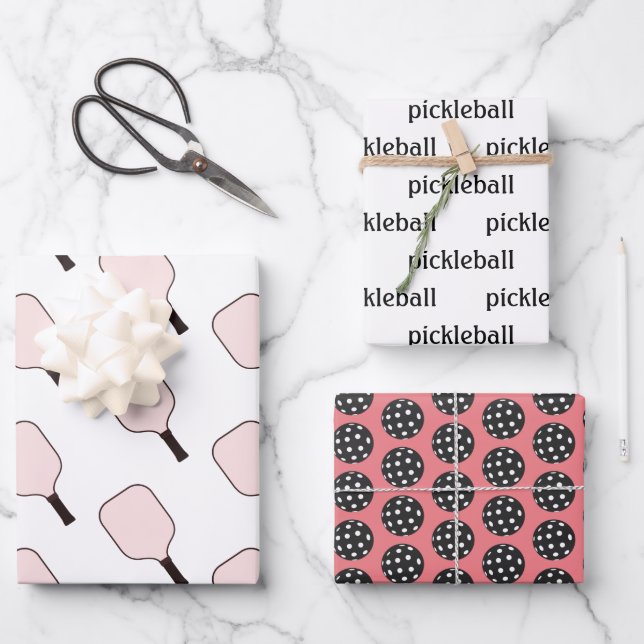 Pink-Pikleball-Umhüllungsblatt Set von 3 Geschenkpapier Set (Vorderseite)
