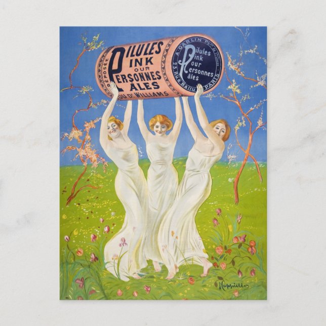 Pink Pillen für Blassmenschen (1910) Vintager Stil Postkarte (Vorderseite)