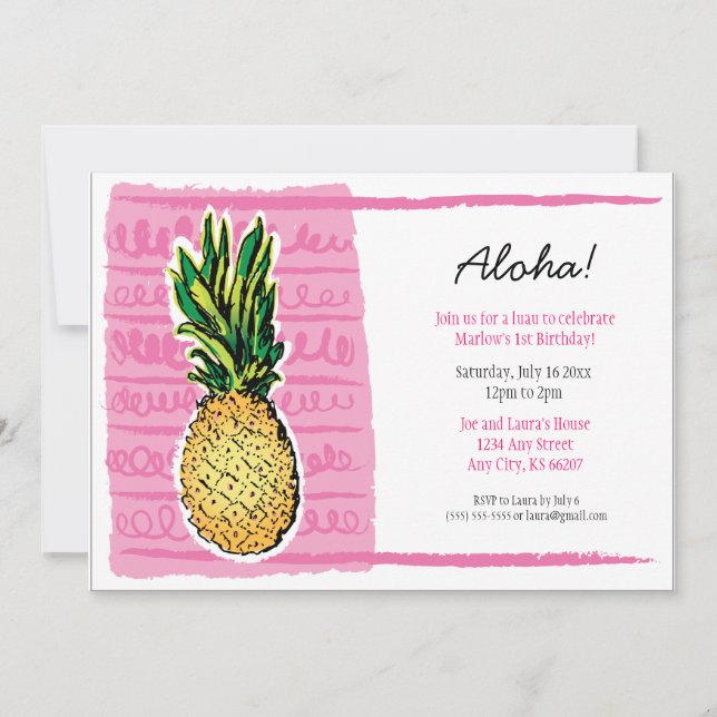 Pink Pineape Luau Einladung (Vorderseite)