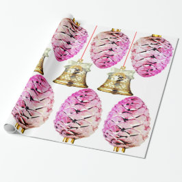 Pink Pinecones and Bells Wrapping Paper Geschenkpapier