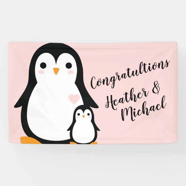 Pink Pinguin Baby Dusche Banner (Horizontal)