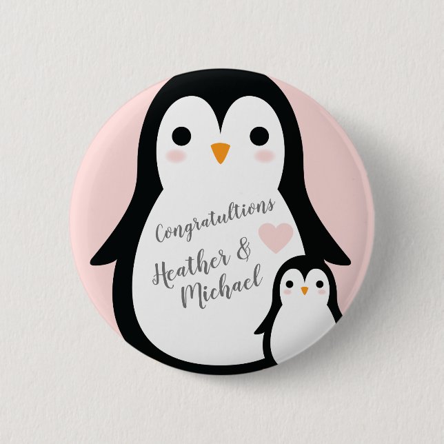 Pink Pinguin Baby Dusche Button (Vorderseite)