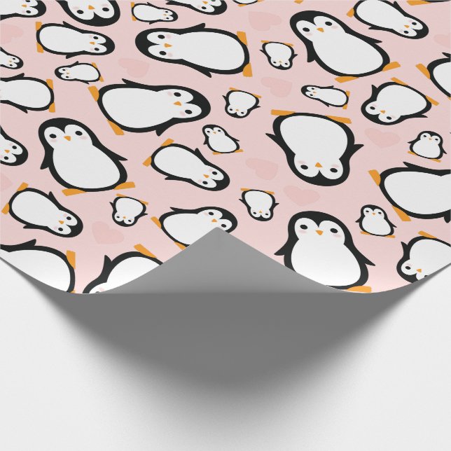 Pink Pinguin Baby Dusche Geschenkpapier (Ecke)