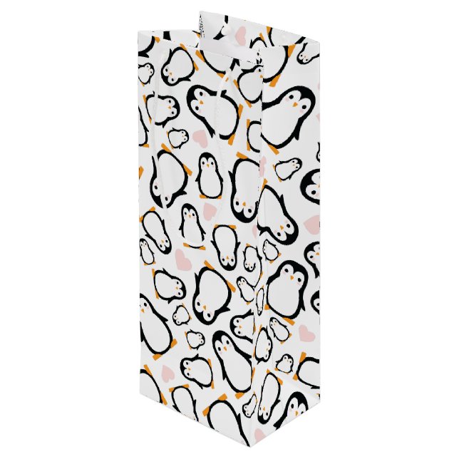 Pink Pinguin Baby Dusche Geschenktüte Für Weinflaschen (Rückseite Schrägansicht)