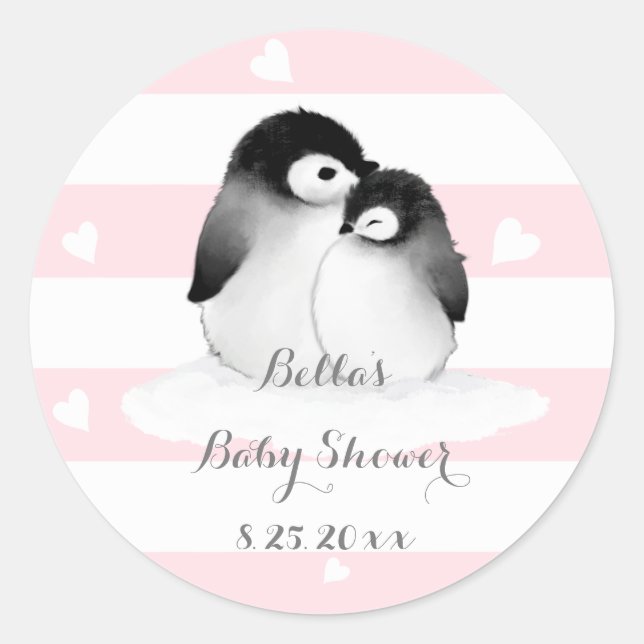 PInk Pinguin Baby Shower Stickers (Vorderseite)