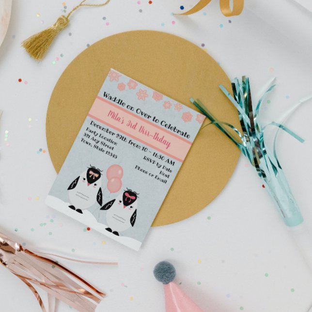 Pink Pinguin Birthday Einladung (Von Creator hochgeladen)