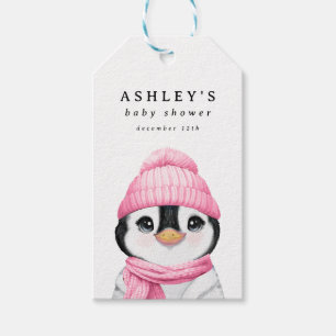 Pink Pinguin Winter Baby Dusche Geschenkanhänger