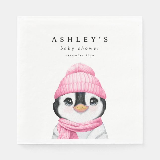 Pink Pinguin Winter Baby Dusche Serviette (Vorderseite)