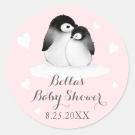 Pink Pinguins Baby Shower Stickers