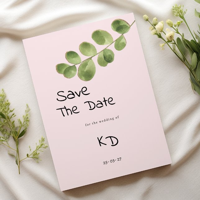 Pink-Pink-Minze Eukalyptusblatt Save the Date Einladung (Pastel pink mint eucalyptus leaf Save The Date)