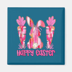Pink-Pinselstrich-Häschen-Karotte-Frohe-Ostern-Pan Magnet