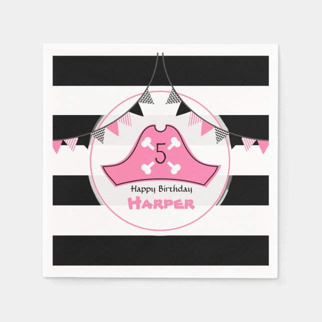 Pink Pirate Birthday Napkins Serviette (Vorderseite)
