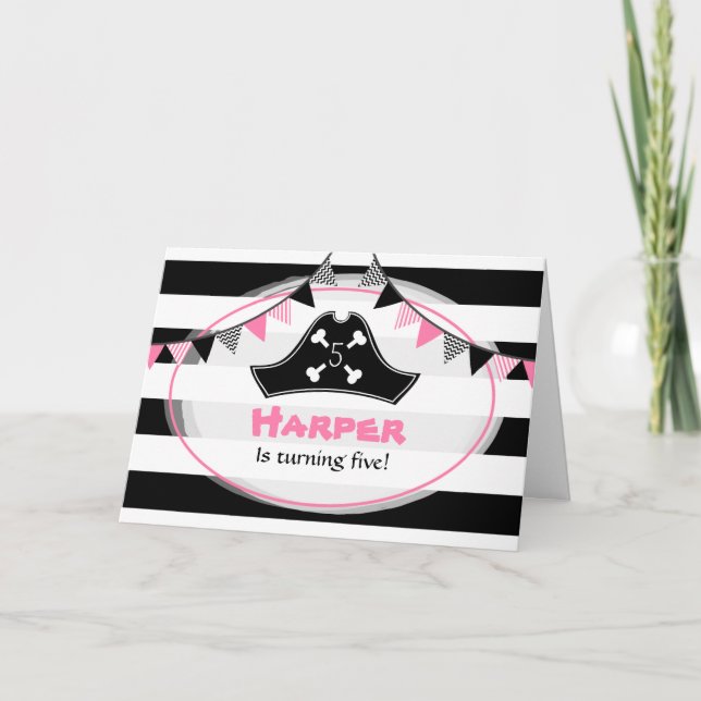 Pink Pirate Birthday Party Einladung (Vorderseite)