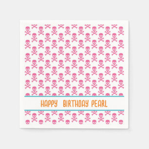 Pink Pirate Crossbones Modern Happy Birthday NAME Serviette