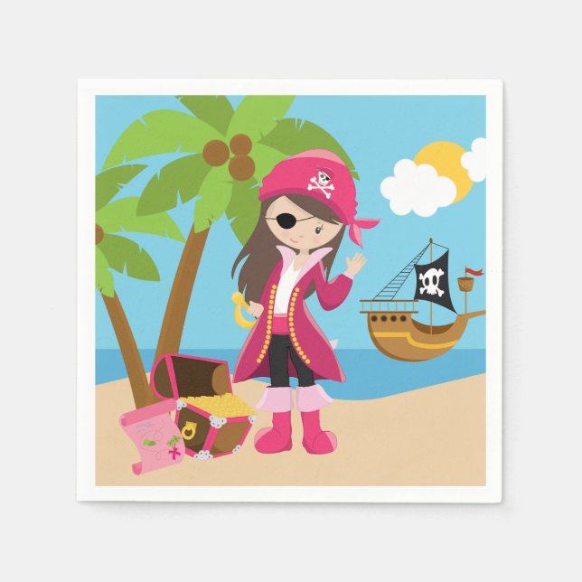 Pink Pirate Girl Birthday Party Serviette (Vorderseite)