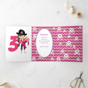 Pink Pirate Girl Dreifach Gefaltete Karte