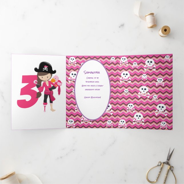 Pink Pirate Girl Dreifach Gefaltete Karte (Innenseite)