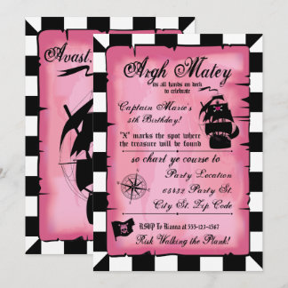 Pink Pirate Prinzessin Geburtstag, 12x18 Einladung