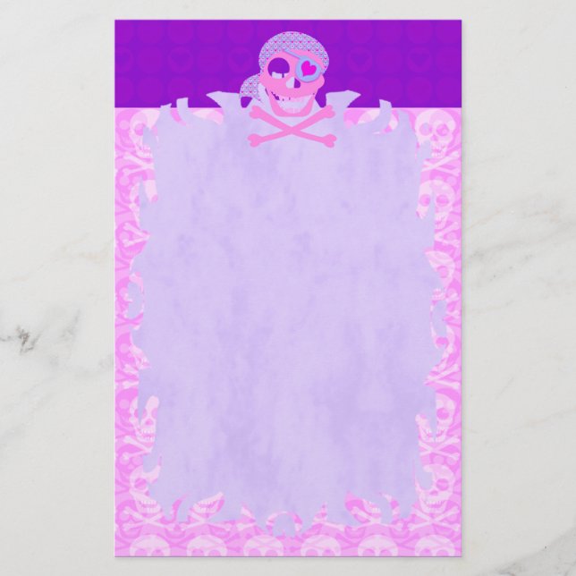 Pink Pirate Skull Flame Stationierung Briefpapier (Vorderseite)