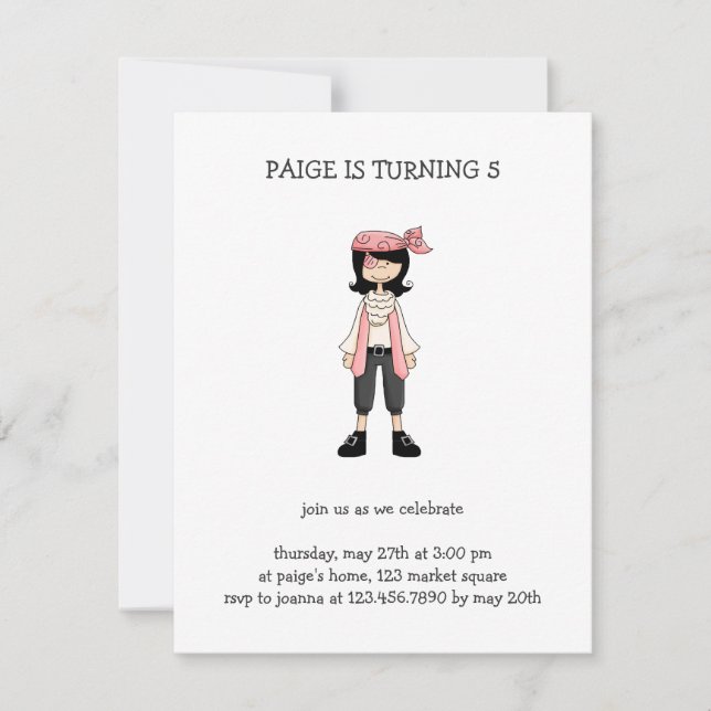 Pink Pirates ・ Pirate Girl #10 Einladung (Vorderseite)