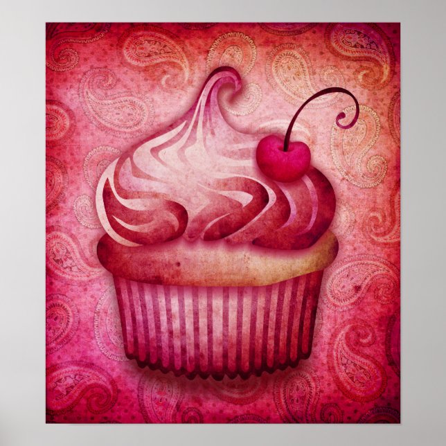 Pink Pisley Cupcake Leinwand Poster (Vorne)