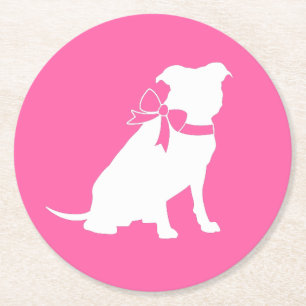 Pink Pit Bull Dog Babydusche Runder Pappuntersetzer