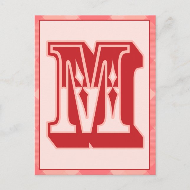 Pink Pläd Letter "M" Typography Banner Card Postkarte (Vorderseite)