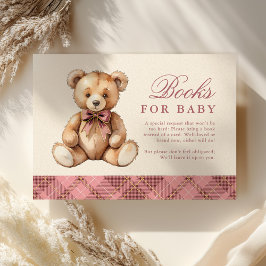 Pink Plaid Bear Baby Shower Books For Baby Begleitkarte