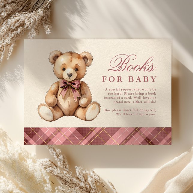 Pink Plaid Bear Baby Shower Books For Baby Begleitkarte (Von Creator hochgeladen)