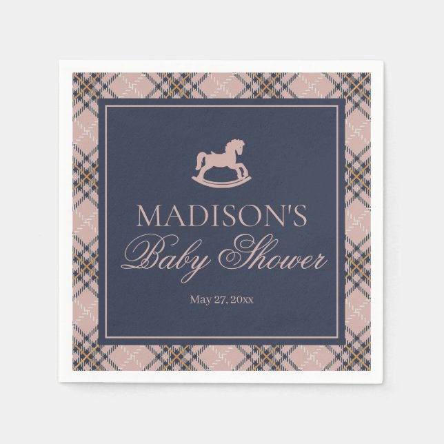 Pink Plaid Classic Rocking Horse Baby Shower Serviette (Vorderseite)